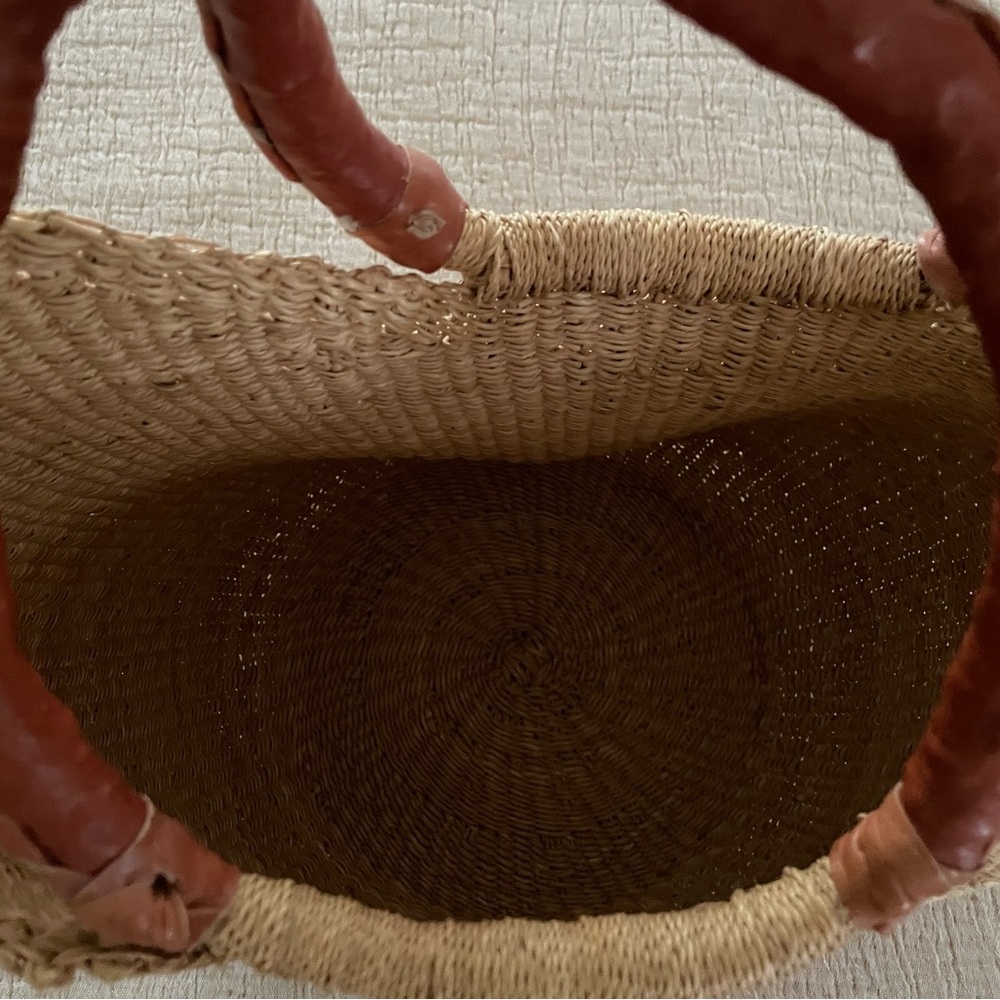 S. African Handmade Straw Genuine Leather Camel Large Tote Bag NWOT New! - Picture 7 of 11